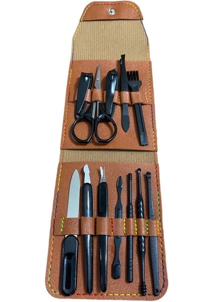 Kahverengi Deri Çantalı 12 Parça Manikür Pedikür Seti fırsatları