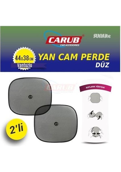 Carub Vantuzlu Yan Cam Perdesi Düz Siyah Cam Güneşliği 2 Adet