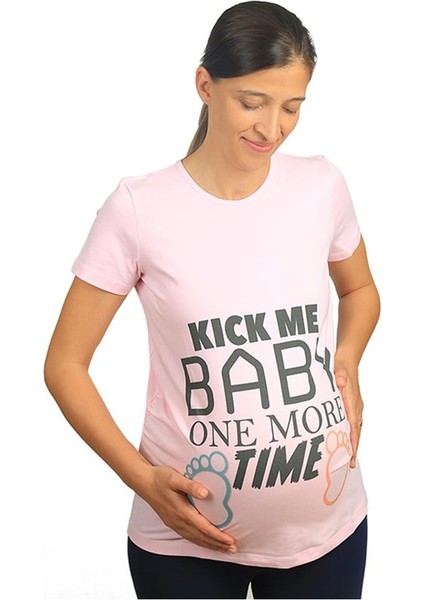 Hamile Tişört Kick Me Baby Pembe
