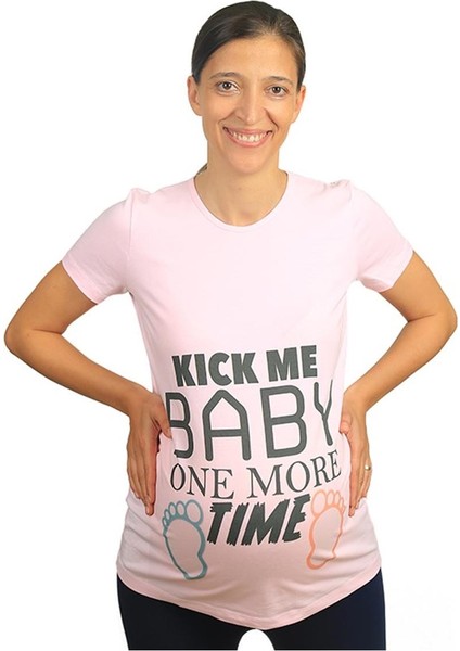 Hamile Tişört Kick Me Baby Pembe modelleri