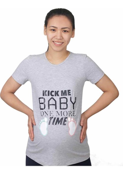 Hamile Tişört Kick Me Baby Gri