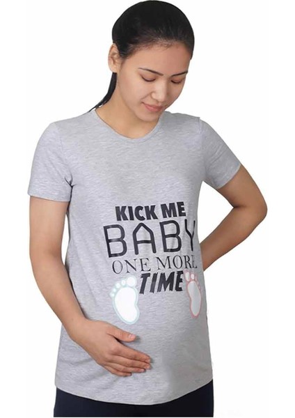 Hamile Tişört Kick Me Baby Gri