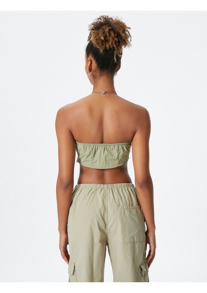 Paraşüt Crop Üst Halter Yaka Stoperli