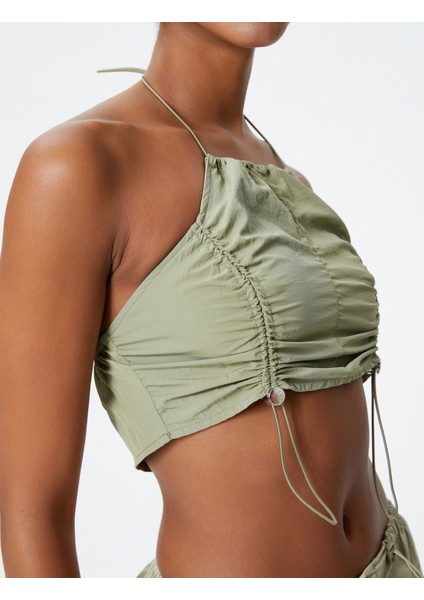 Paraşüt Crop Üst Halter Yaka Stoperli