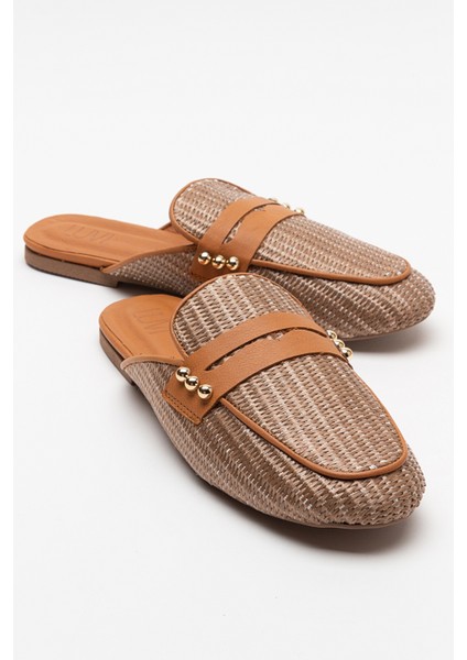 165 Hakiki Deri Kahve Hasır Kadın Terlik