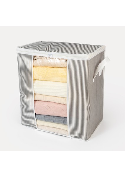 Pencereli Çizgi Desen Baskılı Yastık Pike Battaniye Düzenleyici Hurç 45X30X50 cm