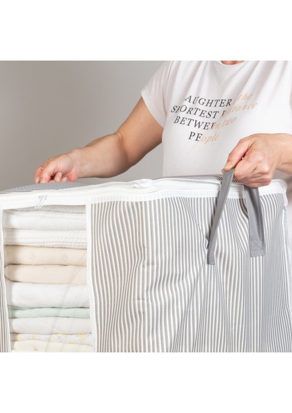 Pencereli Çizgi Desen Baskılı Yastık Pike Battaniye Düzenleyici Hurç 45X30X50 cm fırsatları