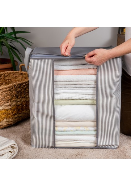 Pencereli Çizgi Desen Baskılı Antrasit Yastık Pike Battaniye Düzenleyici Hurç 45X30X50 cm modelleri