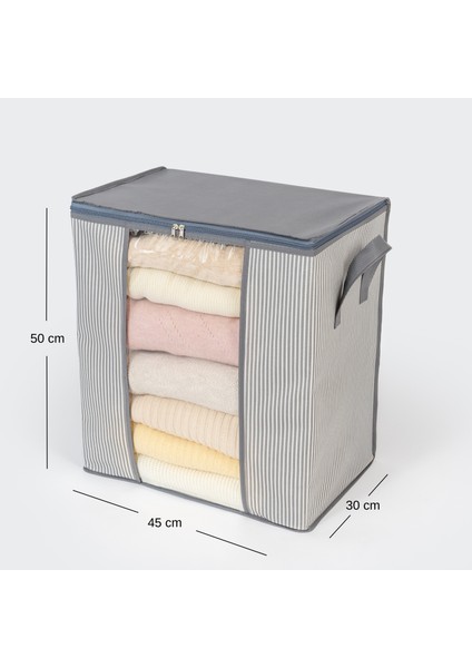 Pencereli Çizgi Desen Baskılı Antrasit Yastık Pike Battaniye Düzenleyici Hurç 45X30X50 cm indirimleri