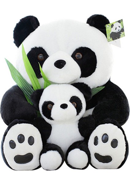 25CM Oturmuş Anne ve Bebek Panda Peluş Oyuncak - Siyah / Beyaz (Yurt Dışından)