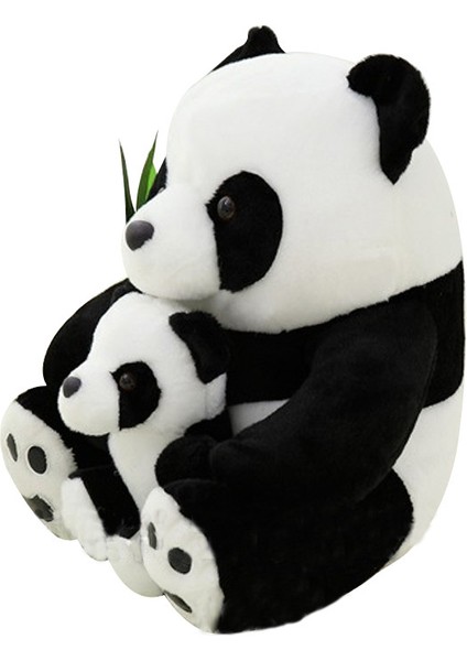 25CM Oturmuş Anne ve Bebek Panda Peluş Oyuncak - Siyah / Beyaz (Yurt Dışından)