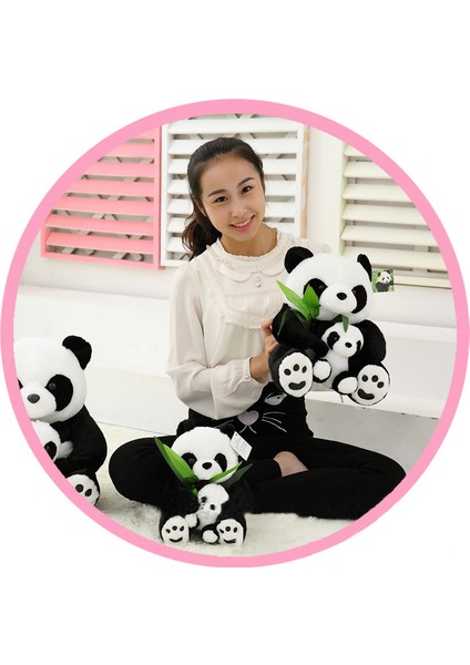 25CM Oturmuş Anne ve Bebek Panda Peluş Oyuncak - Siyah / Beyaz (Yurt Dışından)