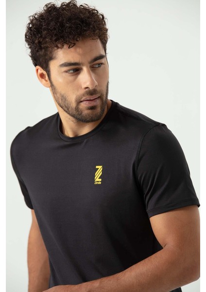 P-005678-ERKEK Bisiklet Yaka Rahat Kesim Casual Nefes Alabilen Athletic Spor T-Shirt - Tişört-Siyah