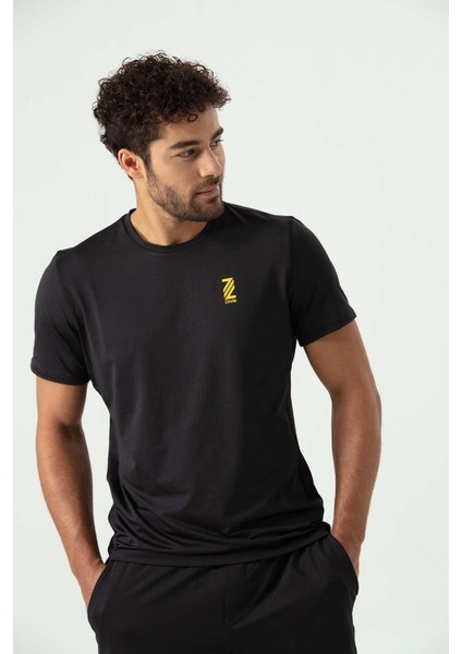 P-005678-ERKEK Bisiklet Yaka Rahat Kesim Casual Nefes Alabilen Athletic Spor T-Shirt - Tişört-Siyah