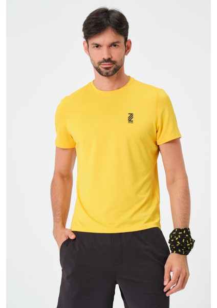 P-005678-ERKEK Bisiklet Yaka Rahat Kesim Casual Nefes Alabilen Athletic Spor T-Shirt - Tişört-Sarı
