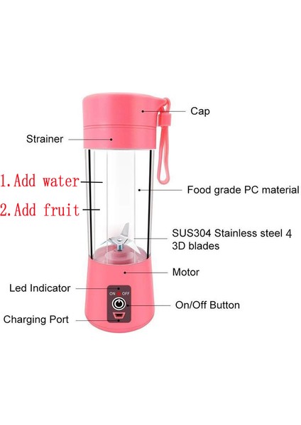Taşınabilir Blender Mini Mikser Elektrikli Meyve Sıkacağı Makinesi Taze Meyve Suyu Blender Smoothie Maker Blender Kupası Şişe Seyahat Mutfak (Yurt Dışından)