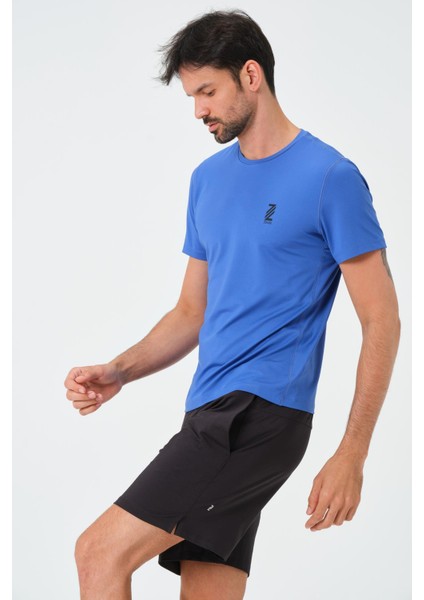 P-005678-ERKEK Bisiklet Yaka Rahat Kesim Casual Nefes Alabilen Athletic Spor T-Shirt - Tişört-Mavi fiyatları