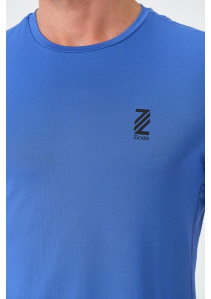 P-005678-ERKEK Bisiklet Yaka Rahat Kesim Casual Nefes Alabilen Athletic Spor T-Shirt - Tişört-Mavi modelleri