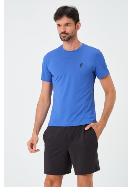 P-005678-ERKEK Bisiklet Yaka Rahat Kesim Casual Nefes Alabilen Athletic Spor T-Shirt - Tişört-Mavi indirimleri