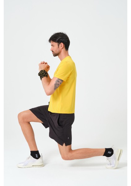 P-005678-ERKEK Bisiklet Yaka Rahat Kesim Casual Nefes Alabilen Athletic Spor T-Shirt - Tişört-Sarı fırsatları