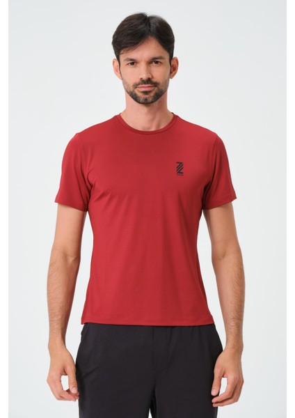 P-005678-ERKEK Bisiklet Yaka Rahat Kesim Casual Nefes Alabilen Athletic Spor T-Shirt - Tişört-Bordo