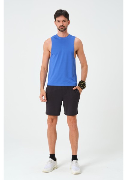 P-002999-ERKEK Askılı Bisiklet Yaka Sıfır Kol Casual Fitness Tişört Kolsuz Spor Atleti-Mavi fiyatları