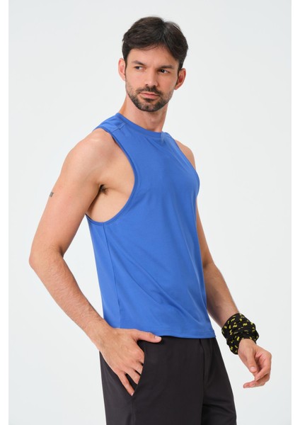 P-002999-ERKEK Askılı Bisiklet Yaka Sıfır Kol Casual Fitness Tişört Kolsuz Spor Atleti-Mavi modelleri