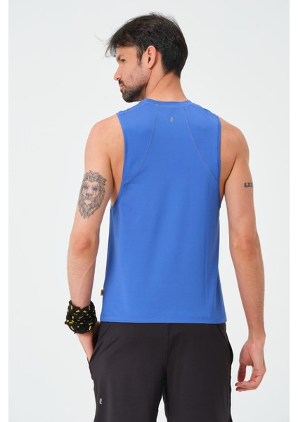P-002999-ERKEK Askılı Bisiklet Yaka Sıfır Kol Casual Fitness Tişört Kolsuz Spor Atleti-Mavi fırsatları