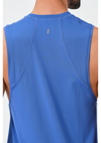 P-002999-ERKEK Askılı Bisiklet Yaka Sıfır Kol Casual Fitness Tişört Kolsuz Spor Atleti-Mavi indirimleri