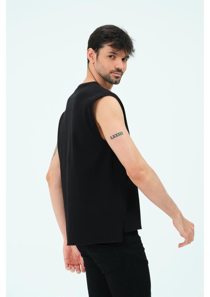 P-006689-ERKEK Kolsuz Oversize Esnek Pamuklu 2 Iplik Spor Sweat / T-Shirt/atlet-Siyah