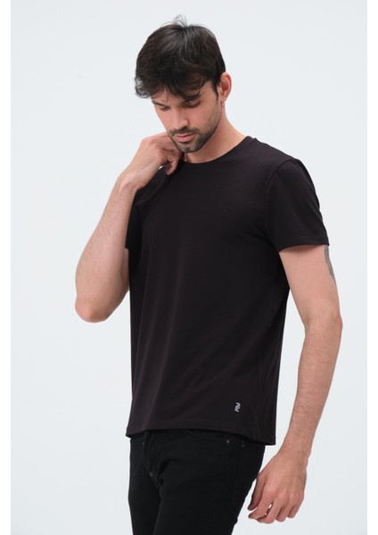 P-006681-ERKEK Slim Fit Bisiklet Yaka Kısa Kol Basic Casual Spor T-Shirt - Tişört-Siyah