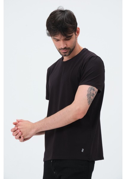 P-006681-ERKEK Slim Fit Bisiklet Yaka Kısa Kol Basic Casual Spor T-Shirt - Tişört-Siyah