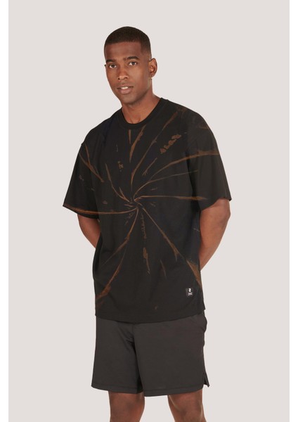 P-006886-ERKEK 100% Pamuklu Oversize Batik Yıkama Efektli Kısa Kol T-Shirt-Siyah