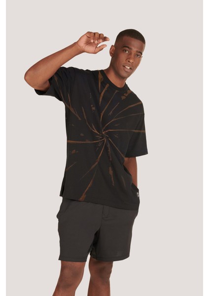 P-006886-ERKEK 100% Pamuklu Oversize Batik Yıkama Efektli Kısa Kol T-Shirt-Siyah