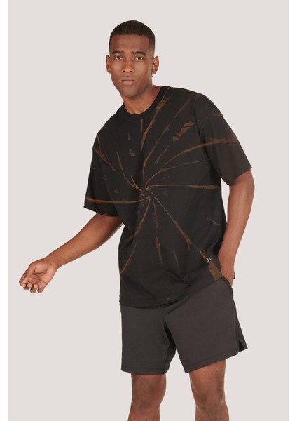 P-006886-ERKEK 100% Pamuklu Oversize Batik Yıkama Efektli Kısa Kol T-Shirt-Siyah