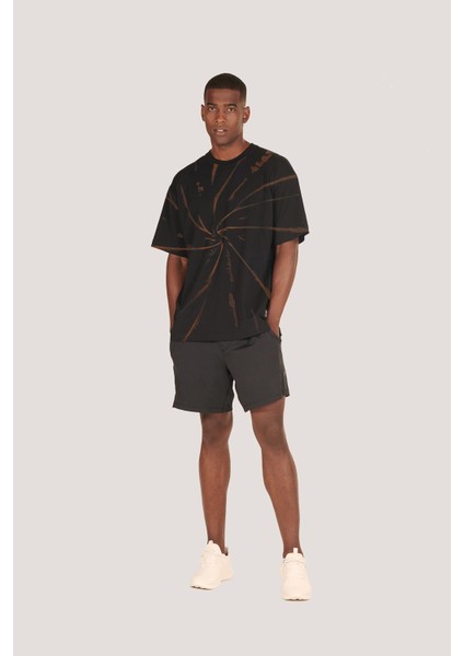 P-006886-ERKEK 100% Pamuklu Oversize Batik Yıkama Efektli Kısa Kol T-Shirt-Siyah