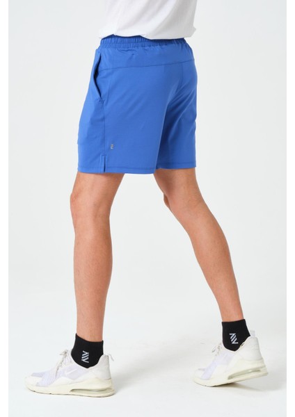 P-002997-ERKEK Yan Cep ve Arka Fermuarlı Cebe Sahip Nefes Alan Antreman Fitness Erkek Spor Şort-Mavi indirimleri