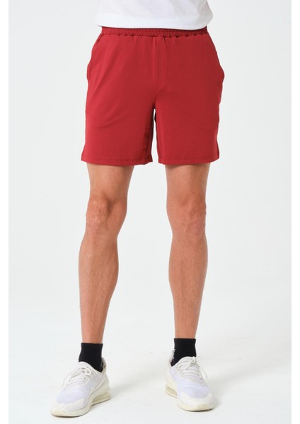 P-002997-ERKEK Yan Cep ve Arka Fermuarlı Cebe Sahip Nefes Alan Antreman Fitness Erkek Spor Şort-Bordo