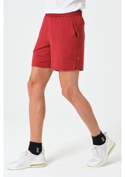 P-002997-ERKEK Yan Cep ve Arka Fermuarlı Cebe Sahip Nefes Alan Antreman Fitness Erkek Spor Şort-Bordo modelleri