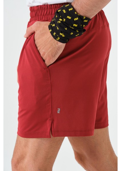 P-002997-ERKEK Yan Cep ve Arka Fermuarlı Cebe Sahip Nefes Alan Antreman Fitness Erkek Spor Şort-Bordo indirimleri
