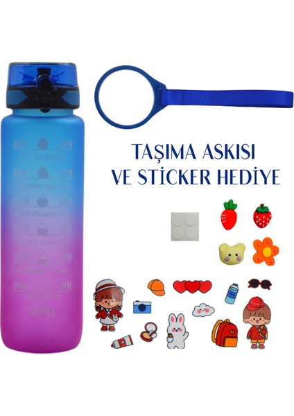 Bottle Boss Renk Geçişli Sızdırmaz Kapak Motivasyon Matarası 1 Lt