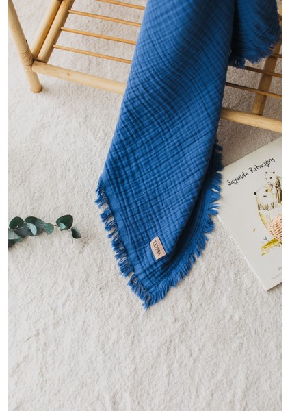 %100 Pamuk İndigo Mavi 4 Katlı Müslin Bebek Müslin Çocuk Müslin 110x110cm fiyatları