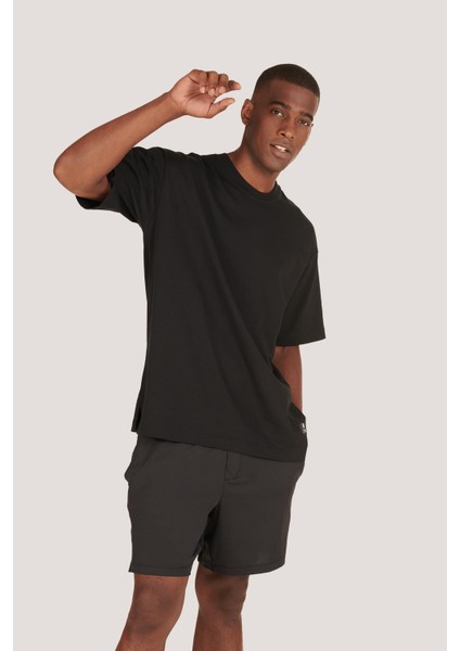P-005654-ERKEK 100% Pamuklu Oversize Kısa Kol T-Shirt-Siyah fiyatları