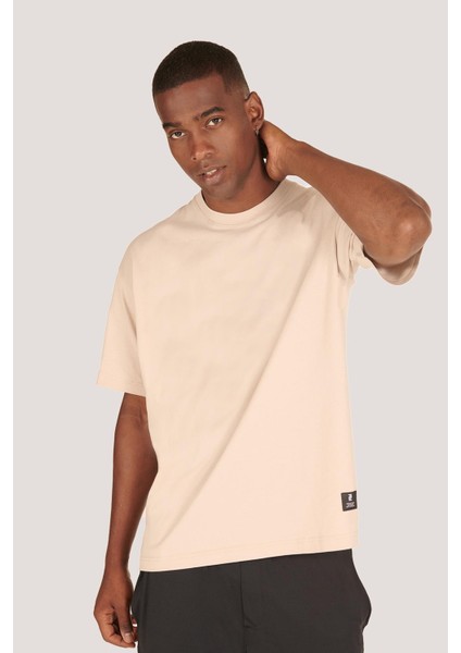 P-005654-ERKEK 100% Pamuklu Oversize Kısa Kol T-Shirt-Bej