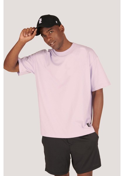 P-005654-ERKEK 100% Pamuklu Oversize Kısa Kol T-Shirt-Lila
