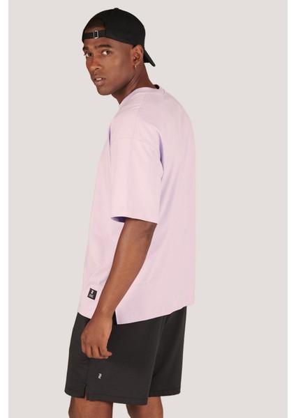 P-005654-ERKEK 100% Pamuklu Oversize Kısa Kol T-Shirt-Lila