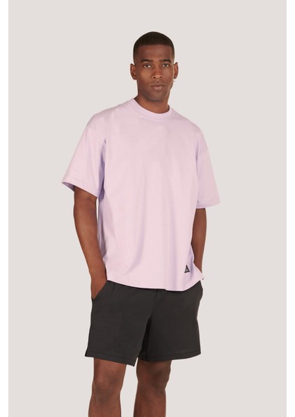 P-005654-ERKEK 100% Pamuklu Oversize Kısa Kol T-Shirt-Lila