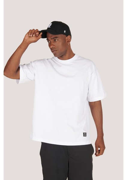 P-005654-ERKEK 100% Pamuklu Oversize Kısa Kol T-Shirt-Beyaz