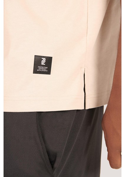 P-005654-ERKEK 100% Pamuklu Oversize Kısa Kol T-Shirt-Bej