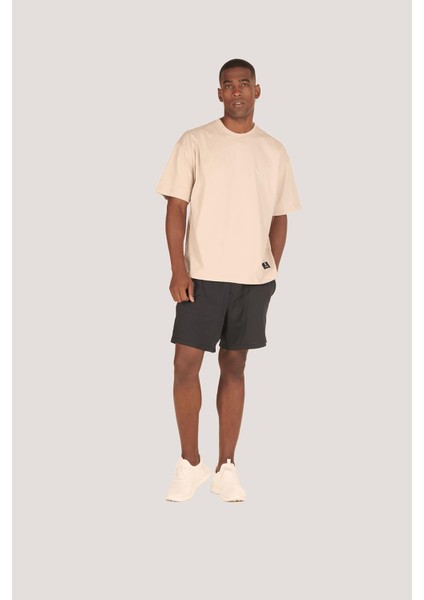 P-005654-ERKEK 100% Pamuklu Oversize Kısa Kol T-Shirt-Bej